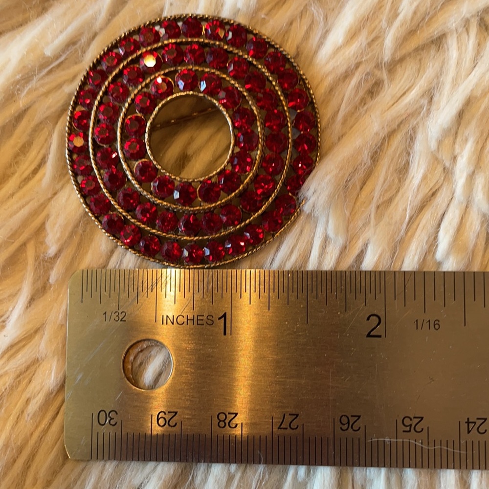Weiss Circular Red Rhinestone Brooch - image 6